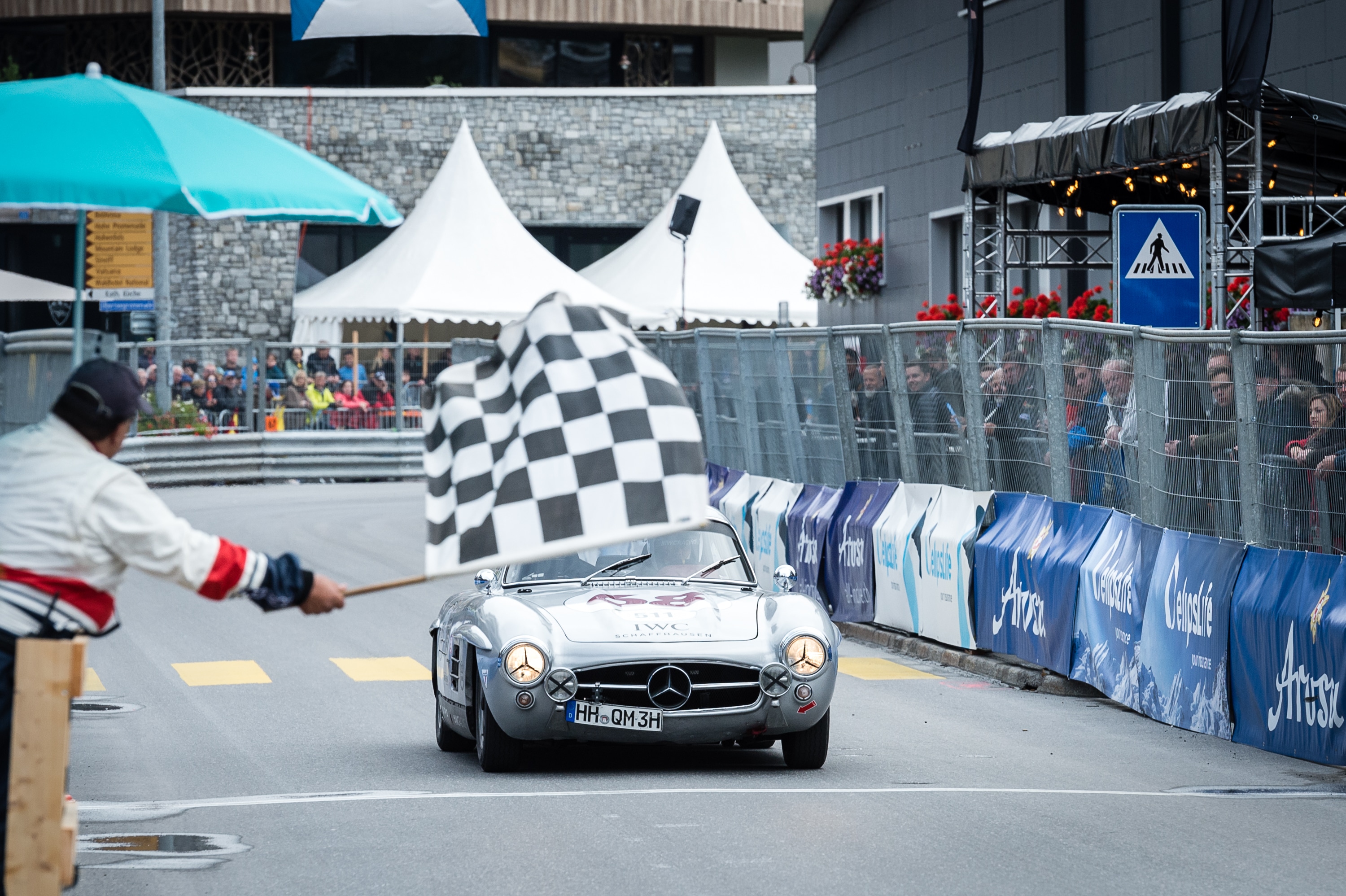 AROSA, SWITZERLAND – 03. September 2018: IWC Racing Team made its official Swiss debut at the 14th Arosa ClassicCar. Former FORMULA ONE driver Karl Wendlinger drove the Mercedes-Benz